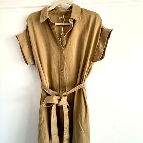 NWT faherty “Arlie” short sleeve shirt dress in Tan. Size M - Picture 5 of 13